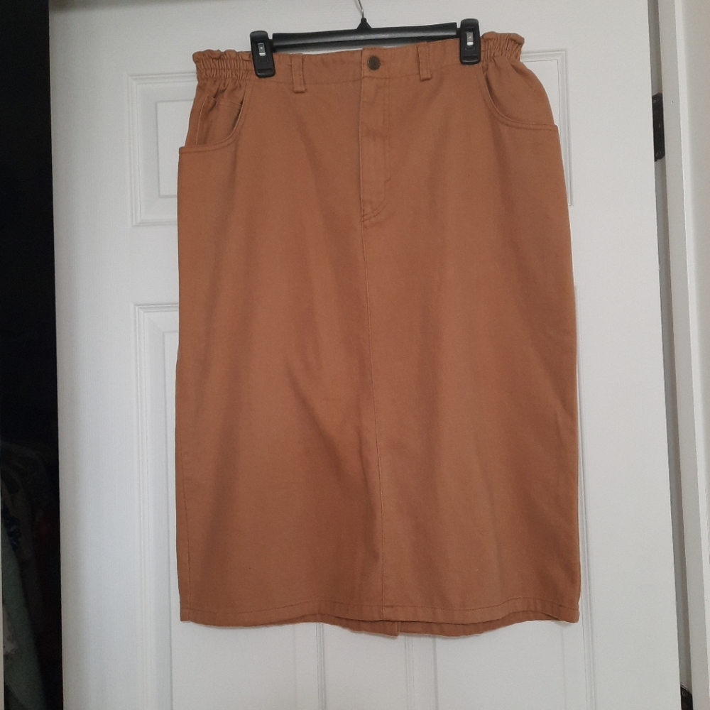 Nwt Jantzen Size 18 Brown Stretch Waist Pockets Below Knee Country Skirt